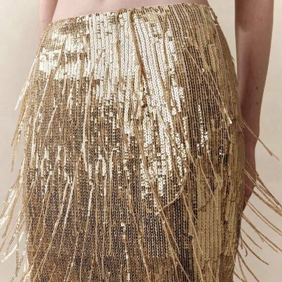 Gold Party Women's Sequin Fringe Mermaid maxi skirt - Picture 3 of 7